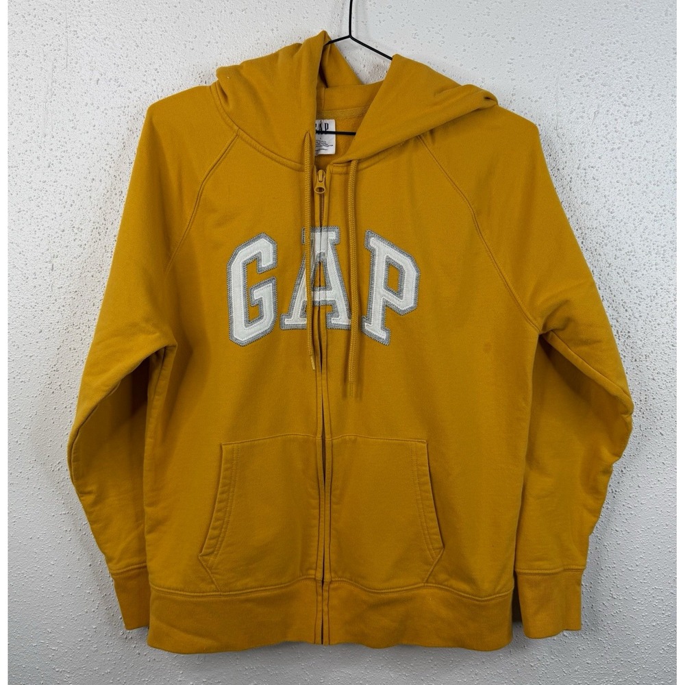 GAP Youth Yellow Fleece Full Zip Hooded Hoodie Logo Pockets Size L